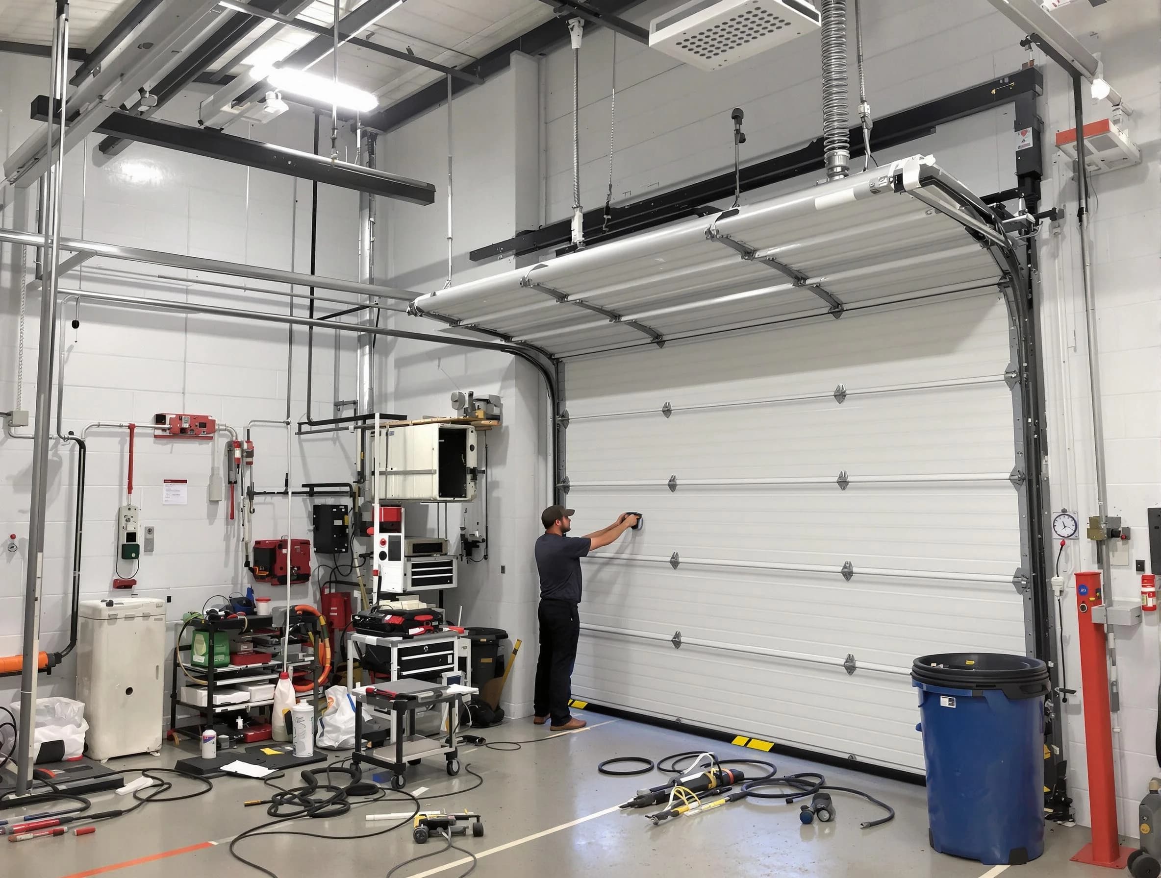 Kennesaw Garage Door Repair certified technician performing commercial door repair at a Kennesaw business facility