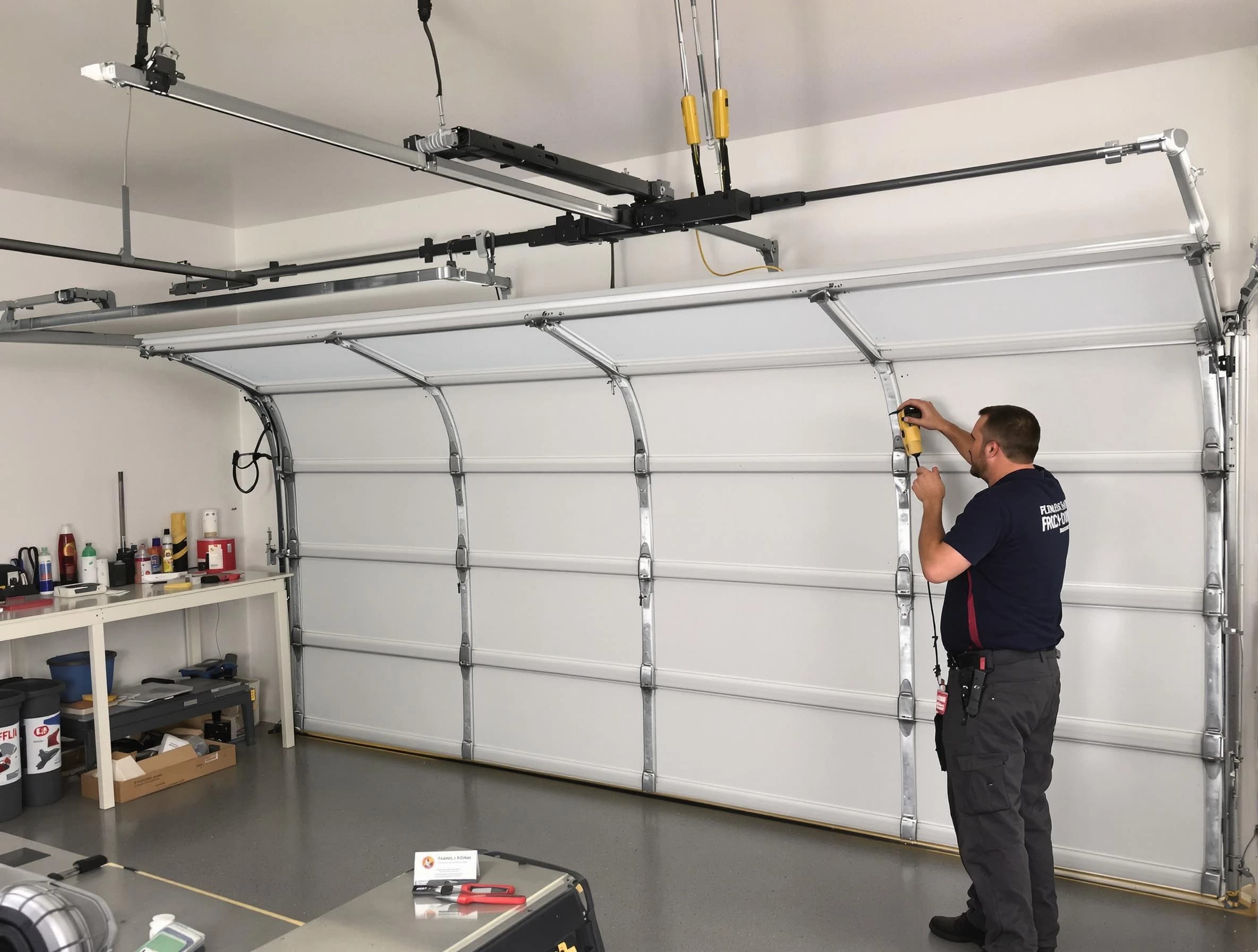 Kennesaw Garage Door Repair certified technician performing overhead door system repair in Kennesaw