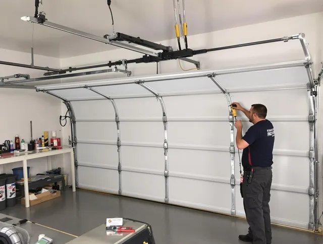 Kennesaw Garage Door Repair certified technician performing overhead door system repair in Kennesaw